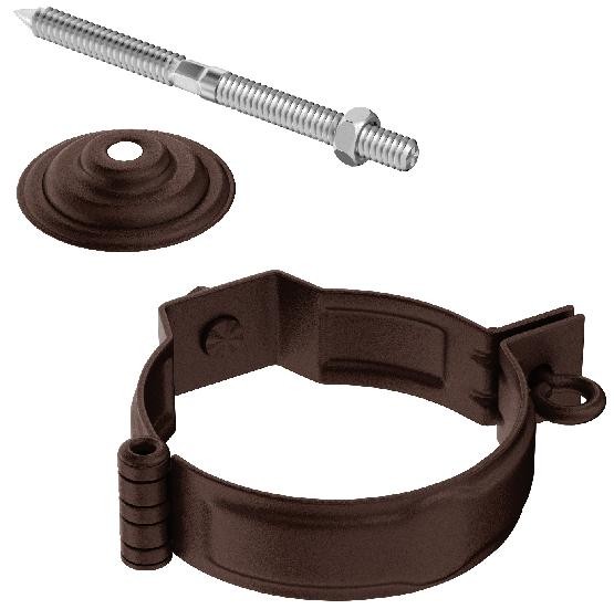 Водосток Aquasistem, Система 150/100 - Декоративный хомут трубы под метиз с комплектом крепления RAL 8017 Коричневый matt купить в Калаче-на-Дону